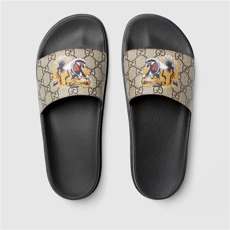 gucci black tiger slides|gucci tiger slide sandals brown.